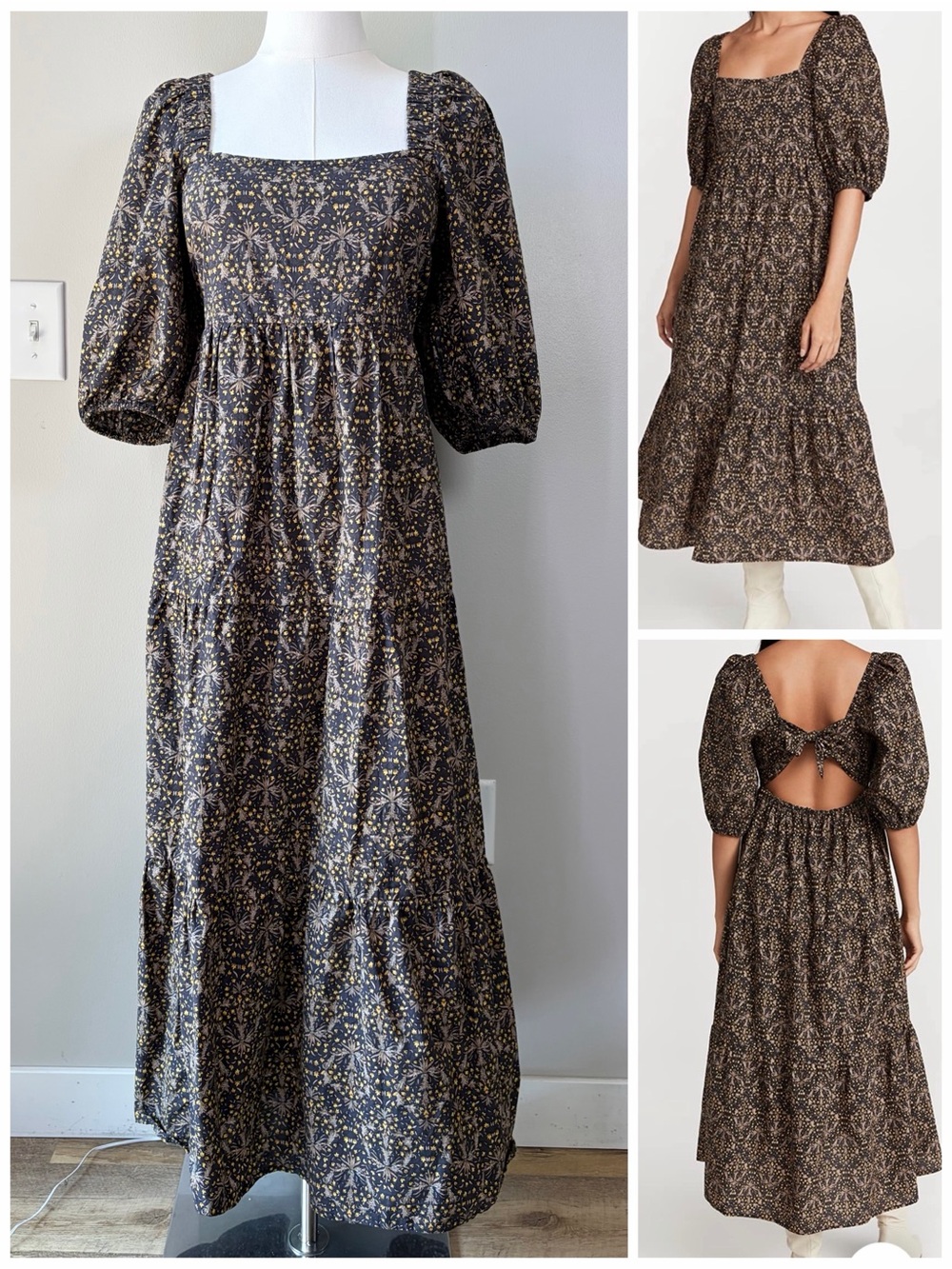 MINKPINK Yasamin Tiered Puff Sleeve Midi Dress Farmhouse Prairie Boho